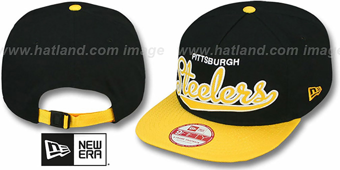 Steelers 'BALLISTIC SCRIPT A-FRAME STRAPBACK' Black-Gold Hat by New Era