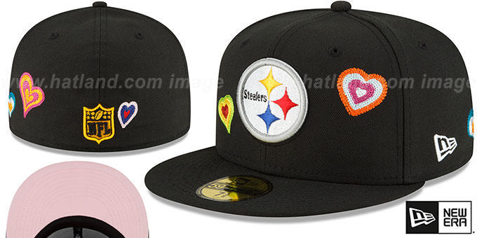 Steelers 'CHAIN STITCH HEARTS' Black Fitted Hat by New Era