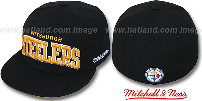 Steelers 'CLASSIC-ARCH' Black Fitted Hat by Mitchell and Ness