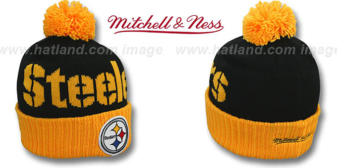 Steelers 'CUFF BEANIE-2' Black-Gold Knit Hat by Mitchell and Ness