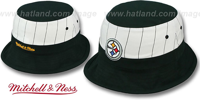 Steelers 'MID-PINSTRIPE BUCKET' Black-White Hat by Mitchell and Ness