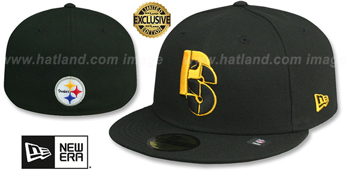 Steelers 'THROWBACK NFL LIGATURE' Black Fitted Hat by New Era