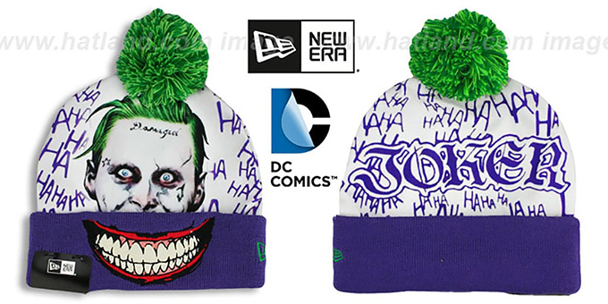 Suicide Squad 'JOKER' Purple-White Knit Beanie Hat by New Era