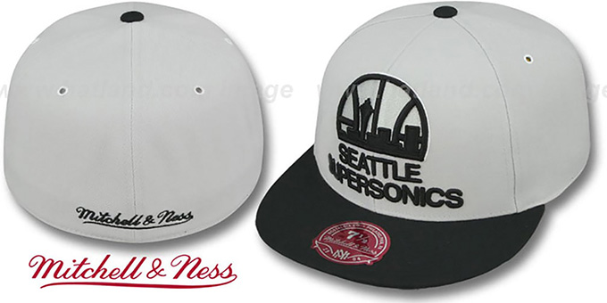 Supersonics 'MONOCHROME XL-LOGO' Grey-Black Fitted Hat by Mitchell and Ness