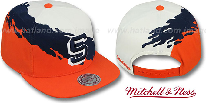 Syracuse 'PAINTBRUSH SNAPBACK' White-Navy-Orange Hat by Mitchell and Ness