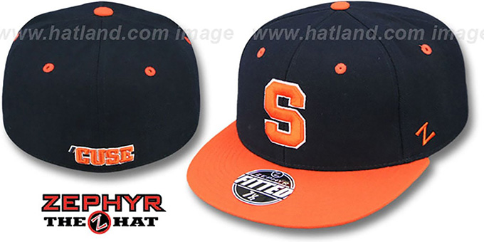 Syracuse 'SLIDER' Navy-Orange Fitted Hat by Zephyr