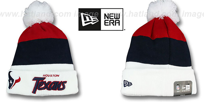 Texans 'CUFF-SCRIPTER' White-Navy-Red Knit Beanie Hat by New Era