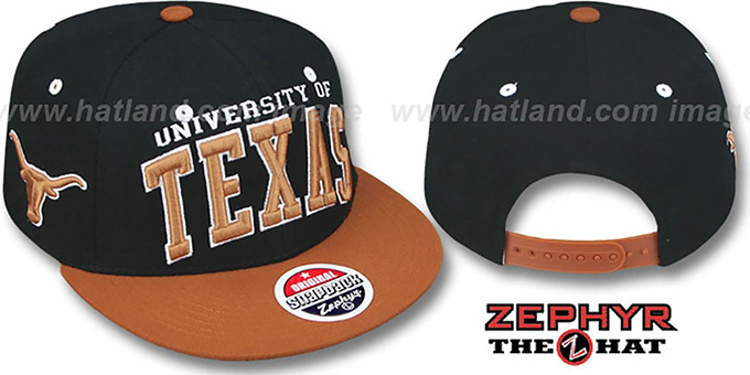 Texas '2T SUPER-ARCH SNAPBACK' Black-Burnt Orange Hat by Zephyr