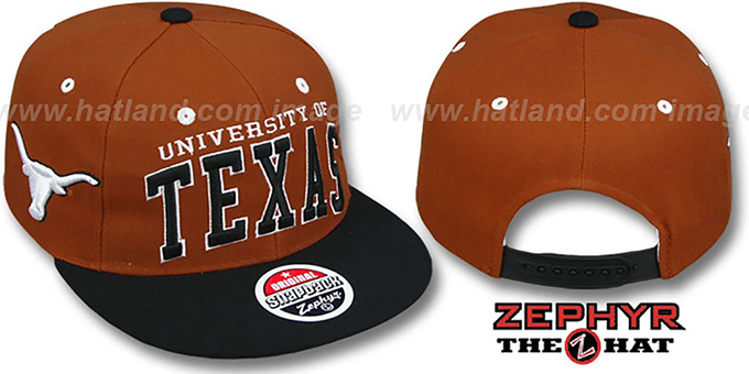 Texas '2T SUPER-ARCH SNAPBACK' Burnt Orange-Black Hat by Zephyr