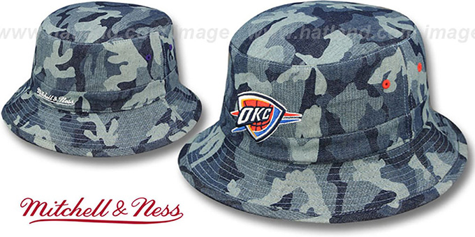 Thunder 'DENIM-CAMO BUCKET' Blue Hat by Mitchell and Ness