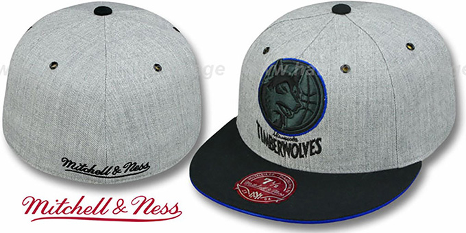 Timberwolves '2T XL-LOGO FADEOUT' Grey-Black Fitted Hat by Mitchell and Ness