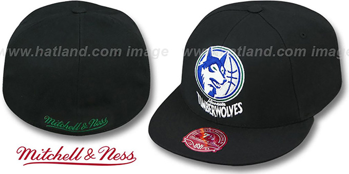 Timberwolves 'XL-LOGO BASIC' Black Fitted Hat by Mitchell and Ness