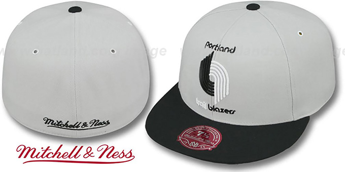 Trailblazers 'MONOCHROME XL-LOGO' Grey-Black Fitted Hat by Mitchell and Ness