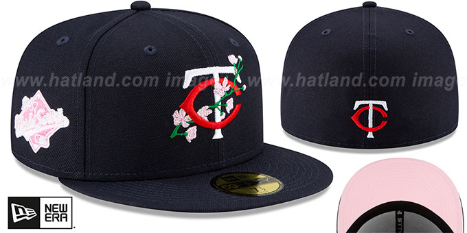 Twins 'LOGO BLOOM SIDE-PATCH' Navy-Pink Fitted Hat by New Era