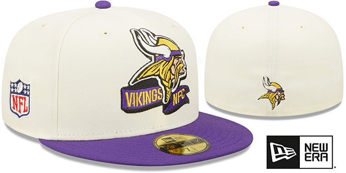 Vikings '2022 NFL SIDELINE' Cream-Purple Fitted Hat by New Era