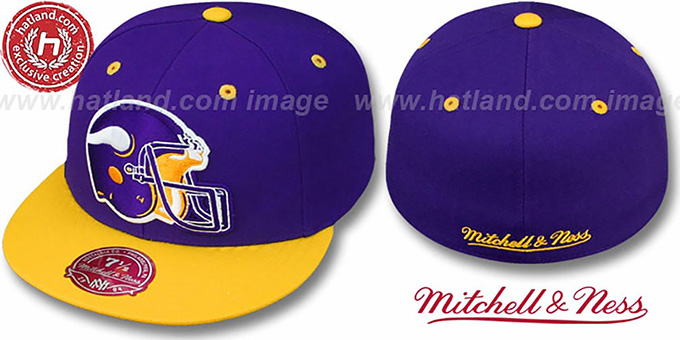 Vikings '2T XL-HELMET' Purple-Gold Fitted Hat by Mitchell and Ness