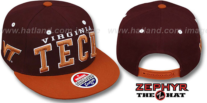 Virginia Tech '2T SUPER-ARCH SNAPBACK' Burgundy-Orange Hat by Zephyr