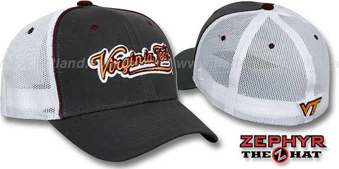 Virginia Tech 'SCRIPT-MESH' Fitted Hat by Zephyr - grey-white