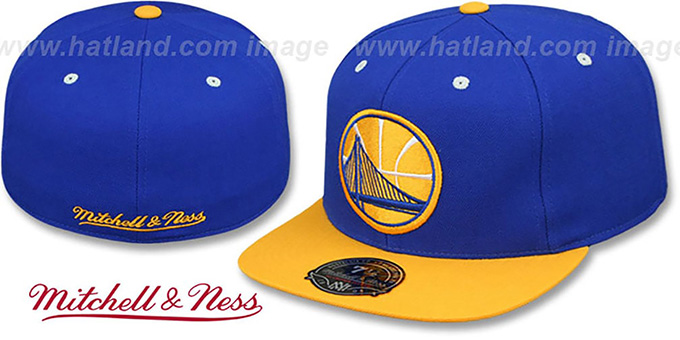 Warriors '2T XL-LOGO - 2' Royal-Gold Fitted Hat by Mitchell and Ness