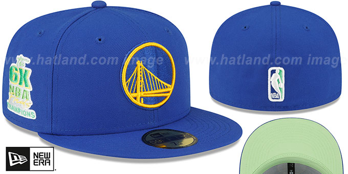 Warriors 6X NBA CHAMPS 'CITRUS POP' Royal-Green Fitted Hat by New Era