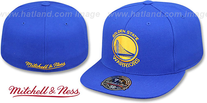 Warriors 'BASIC-LOGO' Royal Fitted Hat by Mitchell and Ness