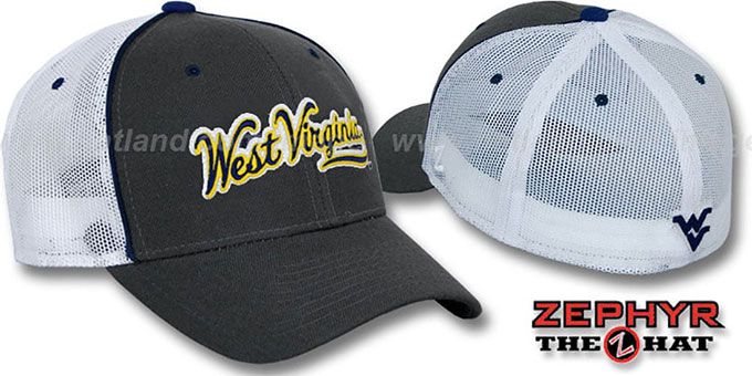 West Virgiia 'SCRIPT MESH' Fitted Hat by Zephyr - Grey White