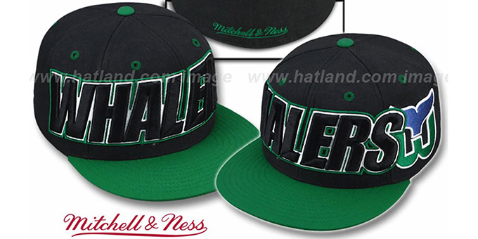 Whalers '2T WORDMARK' Black-Green Fitted Hat by Mitchell and Ness