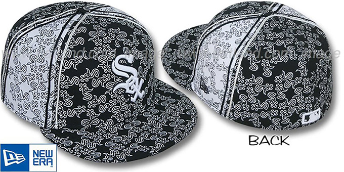 White Sox Sox-'PJs FLOCKING PINWHEEL' Black-White Fitted Hat by New Era