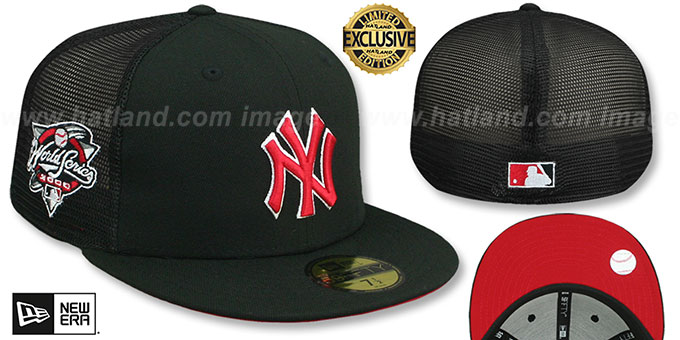 Yankees 2000 WS 'MESH-BACK SIDE-PATCH' Black-Red Fitted Hat by New Era