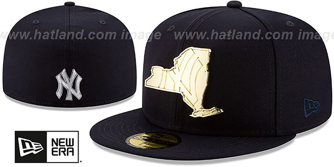 Yankees 'ALL GOLD STATED METAL-BADGE' Navy Fitted Hat by New Era