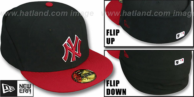 red and black yankees fitted hat