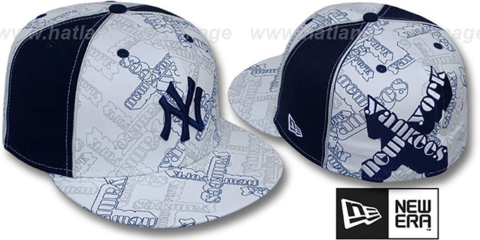 Yankees 'D-TEAMBOSSED' White-Navy Fitted Hat by New Era