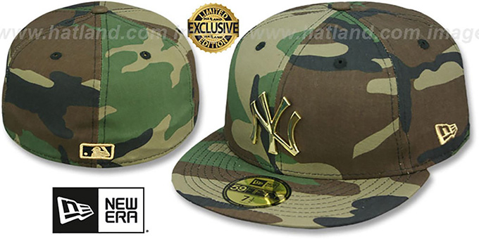 Yankees 'GOLD METAL-BADGE' Army Camo Fitted Hat by New Era