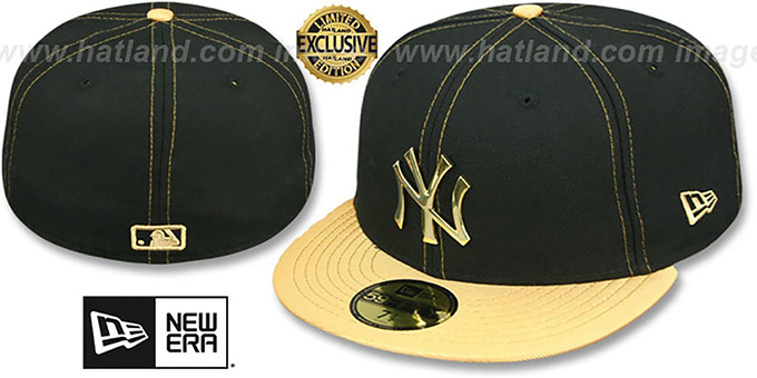 New York Yankees GOLD METAL-BADGE Black-Gold Fitted Hat