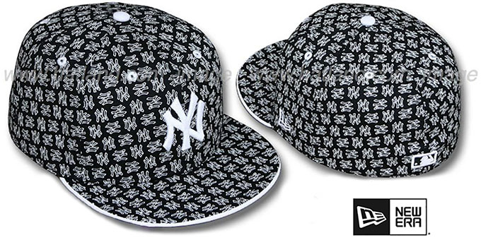 Yankees NY 'ALL-OVER FLOCKING-2' Black-White Fitted Hat by New Era