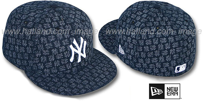 Yankees NY 'FADE ALL-OVER FLOCKING' Navy-White Fitted Hat by New Era