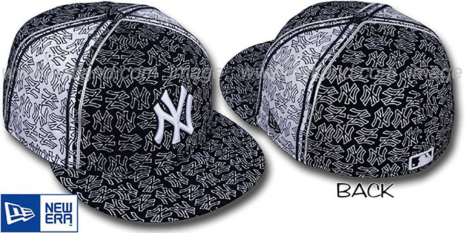 Yankees NY-'PJs FLOCKING PINWHEEL' Black-White Fitted Hat by New Era