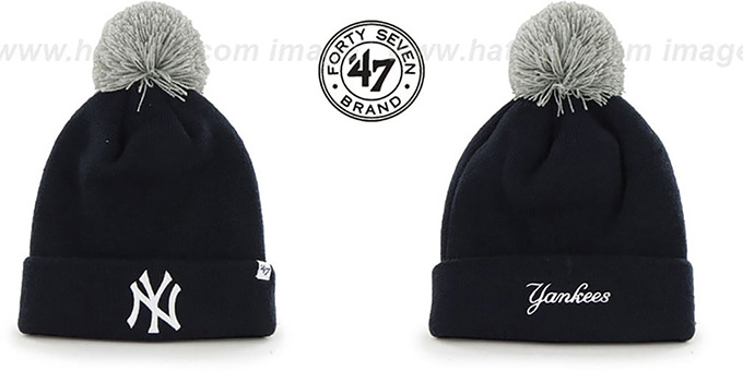 Yankees 'POMPOM CUFF' Navy Knit Beanie Hat by Twins 47 Brand