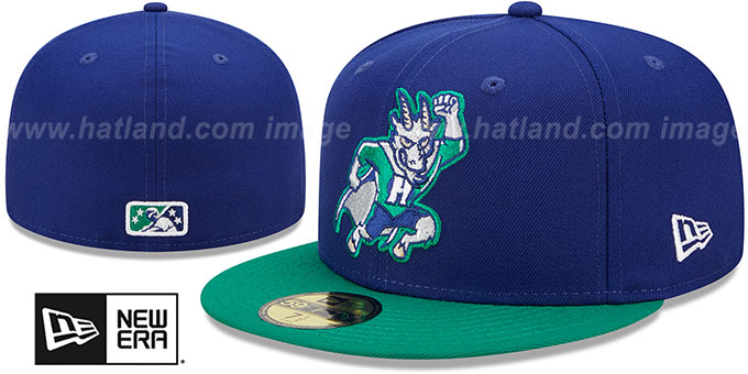 Yard Goats 'MILB MARVEL DEFENDERS' Royal-Green Fitted Hat by New Era