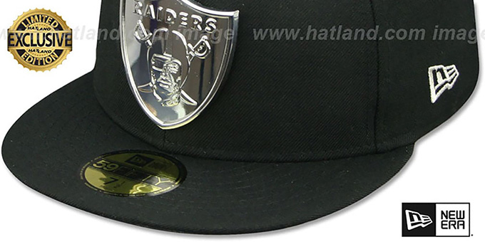 Oakland Raiders SILVER METAL-BADGE Black Fitted Hat