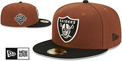 Raiders HARVEST SIDE-PATCH Brown-Black Fitted Hat by New Era - 2nd View