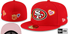 49ers CHAIN STITCH HEARTS Red Fitted Hat by New Era