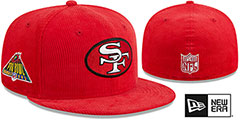 49ers OLD SCHOOL CORDUROY SIDE-PATCH Red Fitted Hat by New Era