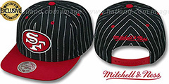 49ers PINSTRIPE 2T TEAM-BASIC SNAPBACK Black-Red Adjustable Hat by Mitchell and Ness