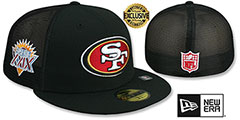 49ers SB XXIX MESH-BACK SIDE-PATCH Black-Black Fitted Hat by New Era