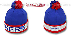 76ers THE-BUTTON Knit Beanie Hat by Michell and Ness