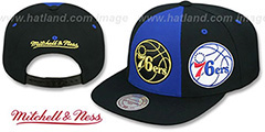 76ers TRIPLE STACK SNAPBACK Royal-Black Hat by Mitchell and Ness