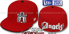 Angels OLD ENGLISH SOUTHPAW Red-Black Fitted Hat by New Era