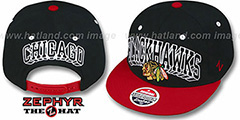 Blackhawks 2T BLOCKBUSTER SNAPBACK Black-Red Hat by Zephyr