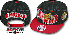 Blackhawks 2T PINSTRIPE FLASHBACK SNAPBACK Black-Red Hat by Zephyr